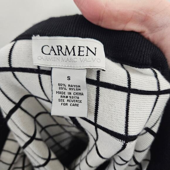 Carmen Marc Valvo Grid Knit Stretch Flare BlackWhite High Waist Skirt Small - Picture 4 of 4